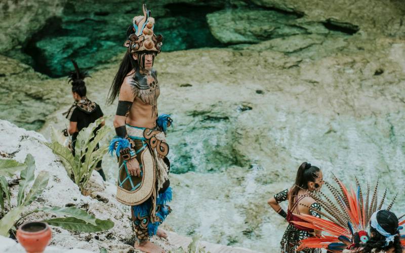 Mayan ritual in Yucatan cenote Mayan ritual in Yucatan cenote
